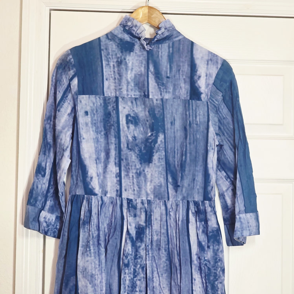 Be Boho Blue Button-Up Dress with White Palm Trees Small - Picture 5 of 6